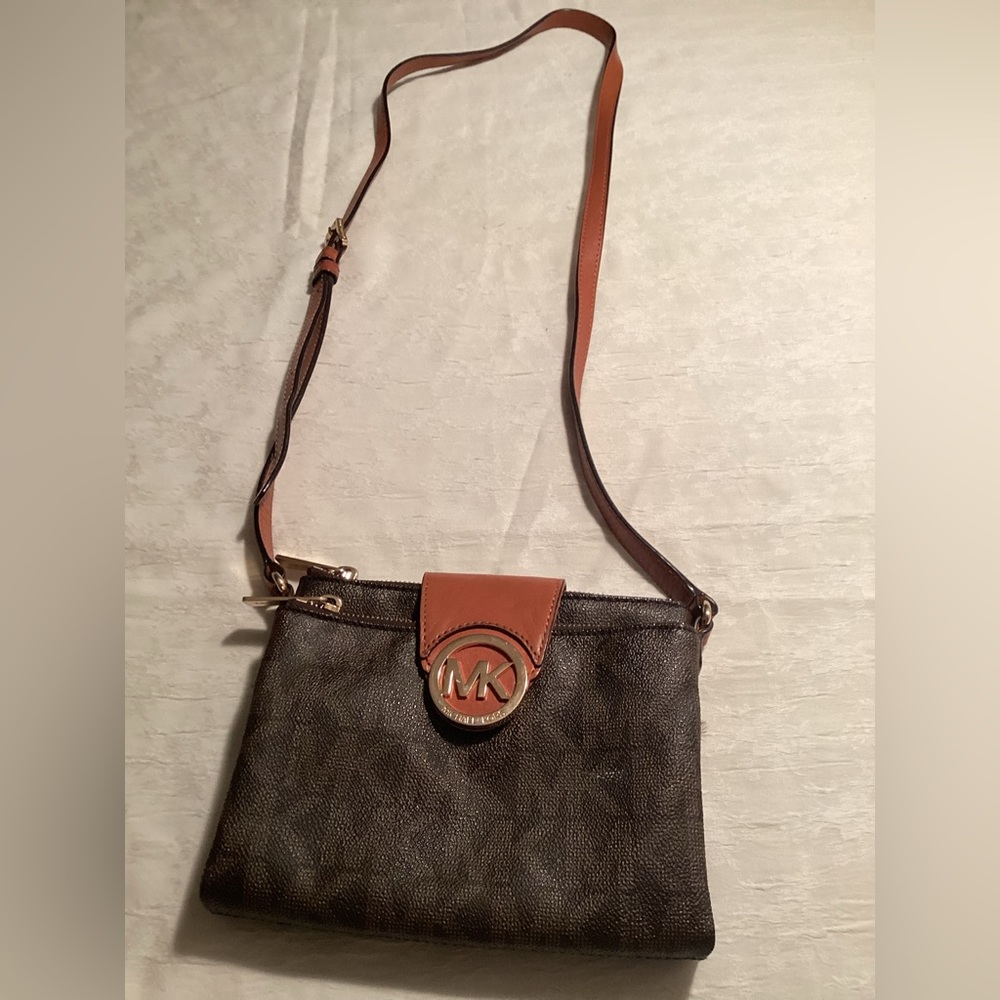 Michael Kors Brown Classic Fulton Monogram Double Pocket Crossbody Bag